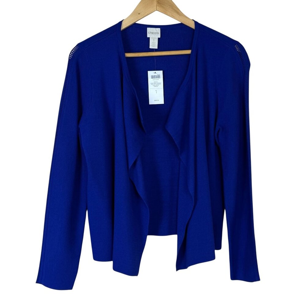 Chico's NEW Blue Grotto Structured Cardigan Sweater Chico's Sz 1 (US Med 8/10)